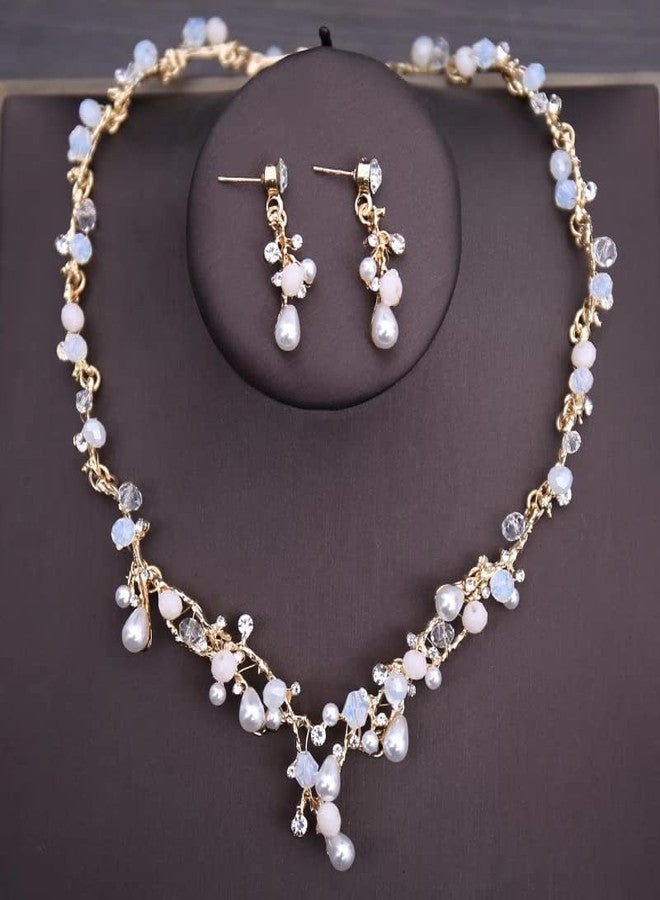 Koolouispoper Luxury Crystal Beads Pearl Butterfly Costume Jewelry Sets Floral Rhinestone Choker Necklace Earrings Tiara Wedding Jewelry Set (3Pcs Jewelry Set) - Image 4