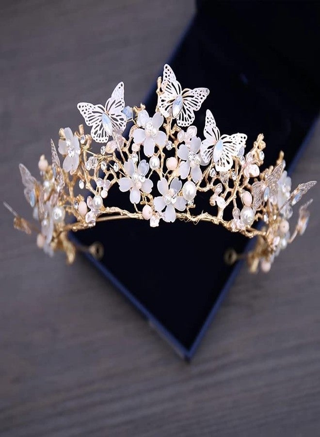 Koolouispoper Luxury Crystal Beads Pearl Butterfly Costume Jewelry Sets Floral Rhinestone Choker Necklace Earrings Tiara Wedding Jewelry Set (3Pcs Jewelry Set) - Image 2
