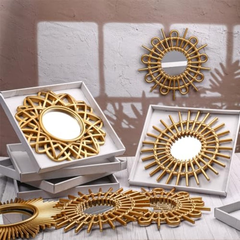 6 Pcs Sunburst Mirror for Wall Decor, Small Circle Sun Espejos Decorative Mirror Hanging for Art Entryway Home Decor Bathroom Bedroom Living Room - Image 4