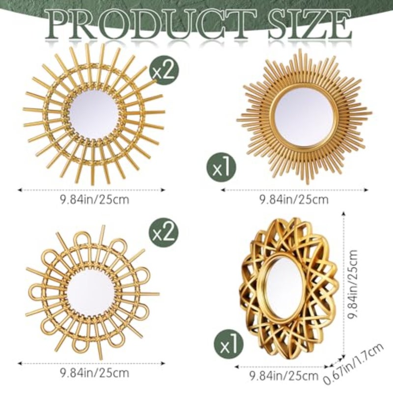 6 Pcs Sunburst Mirror for Wall Decor, Small Circle Sun Espejos Decorative Mirror Hanging for Art Entryway Home Decor Bathroom Bedroom Living Room - Image 2