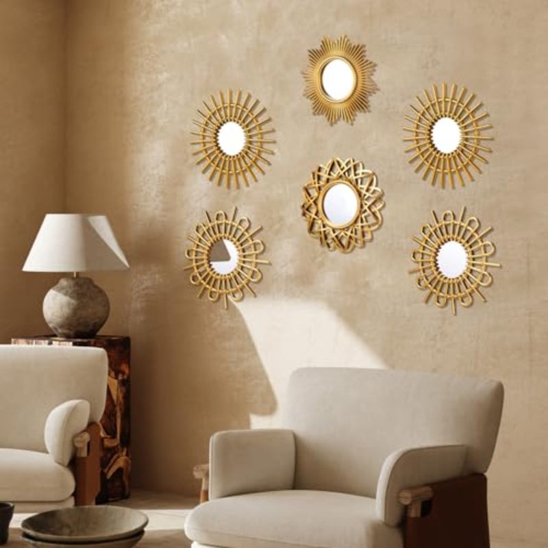 6 Pcs Sunburst Mirror for Wall Decor, Small Circle Sun Espejos Decorative Mirror Hanging for Art Entryway Home Decor Bathroom Bedroom Living Room - Image 5