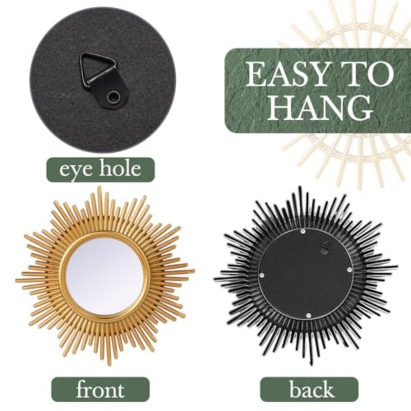 6 Pcs Sunburst Mirror for Wall Decor, Small Circle Sun Espejos Decorative Mirror Hanging for Art Entryway Home Decor Bathroom Bedroom Living Room - Image 3