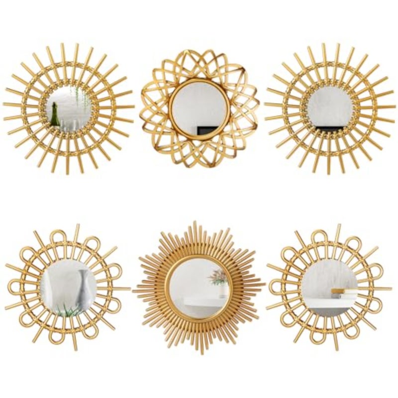 6 Pcs Sunburst Mirror for Wall Decor, Small Circle Sun Espejos Decorative Mirror Hanging for Art Entryway Home Decor Bathroom Bedroom Living Room - Image 1
