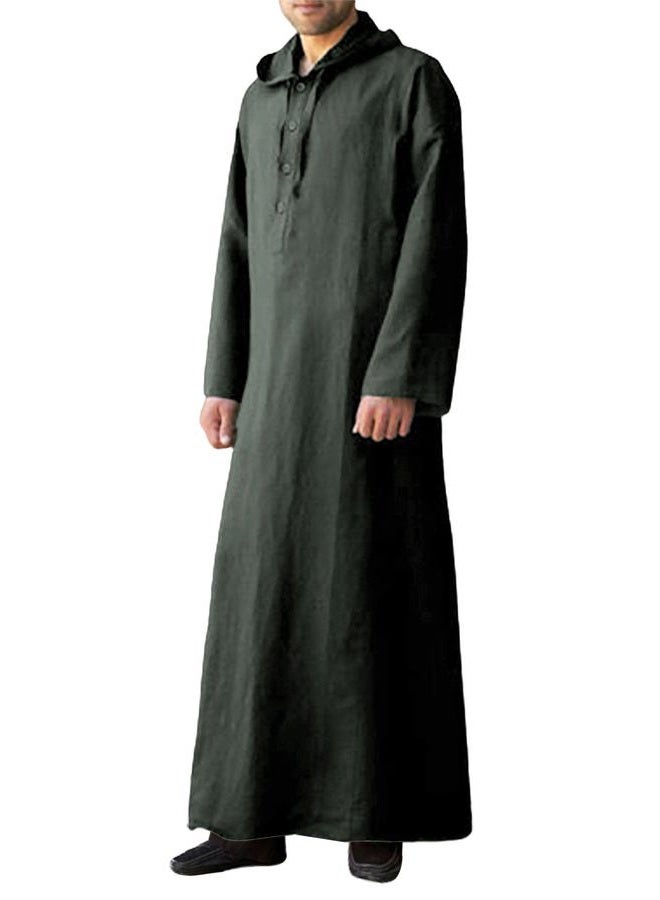 YAOHUOLE ثوب إسلامي رجالي بأكمام طويلة كاجوال مع غطاء رأس وسحاب جيب رمادي داكن L - Image 1