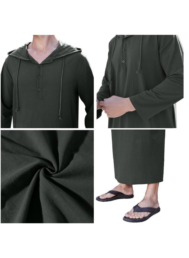 YAOHUOLE ثوب إسلامي رجالي بأكمام طويلة كاجوال مع غطاء رأس وسحاب جيب رمادي داكن L - Image 5