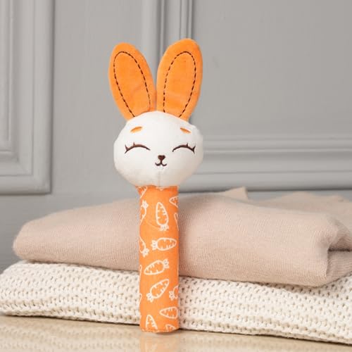 Mirada Soft Plush Bunny Rattle Toy for Babies – 18cm Squeeze Handle with Squeaky Sound | Cute Toddler Toy for Early Skill & Sensory Development – 18cm - Image 1