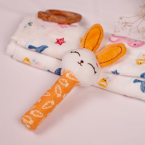 Mirada Soft Plush Bunny Rattle Toy for Babies – 18cm Squeeze Handle with Squeaky Sound | Cute Toddler Toy for Early Skill & Sensory Development – 18cm - Image 2