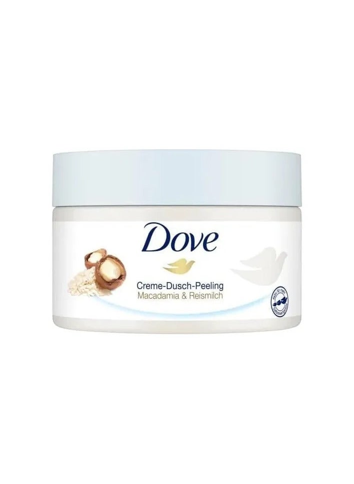 Dove Exfoliating Body Polish Scrub,Macadamia & Rice Milk, with moisturising cream, 225ml - Image 1