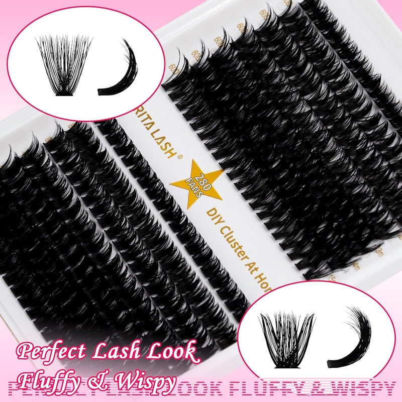 RITALASH Lash Extension Kit 60D+80D DIY Lash Clusters 280pcs Cluster Lashes Individual Lashes Eyelash Extension Kit with Lash Bond and Seal,Lash Tweezers(60D+80D Kit,9-15mm Mixed) - Image 4