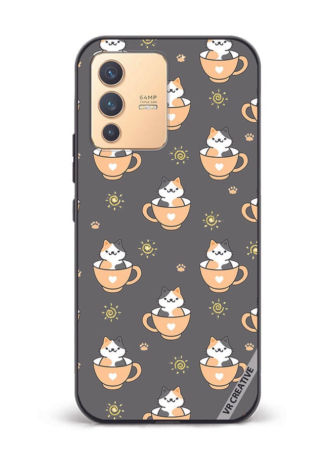 VR CREATIVE Protective Case Cover For Vivo V23 5G Cat In A Cup Design Multicolour - Image 1