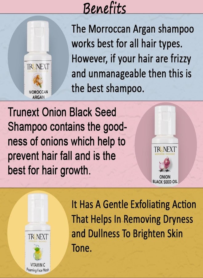 TRUNEXT Moroccan Argan Black Hair Fall Control Shampoo, Onion Black Seed Hair Oil original, Vitamin C Foaming Facewash For Oily Skin Women Skin Care 60ml (Combo Pack Of 3) - Image 4