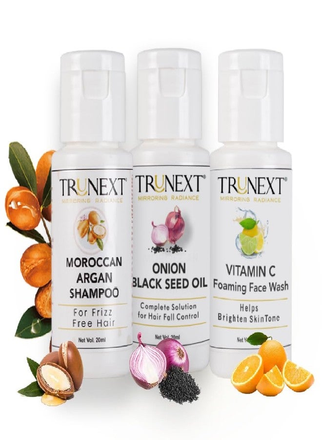 TRUNEXT Moroccan Argan Black Hair Fall Control Shampoo, Onion Black Seed Hair Oil original, Vitamin C Foaming Facewash For Oily Skin Women Skin Care 60ml (Combo Pack Of 3) - Image 2