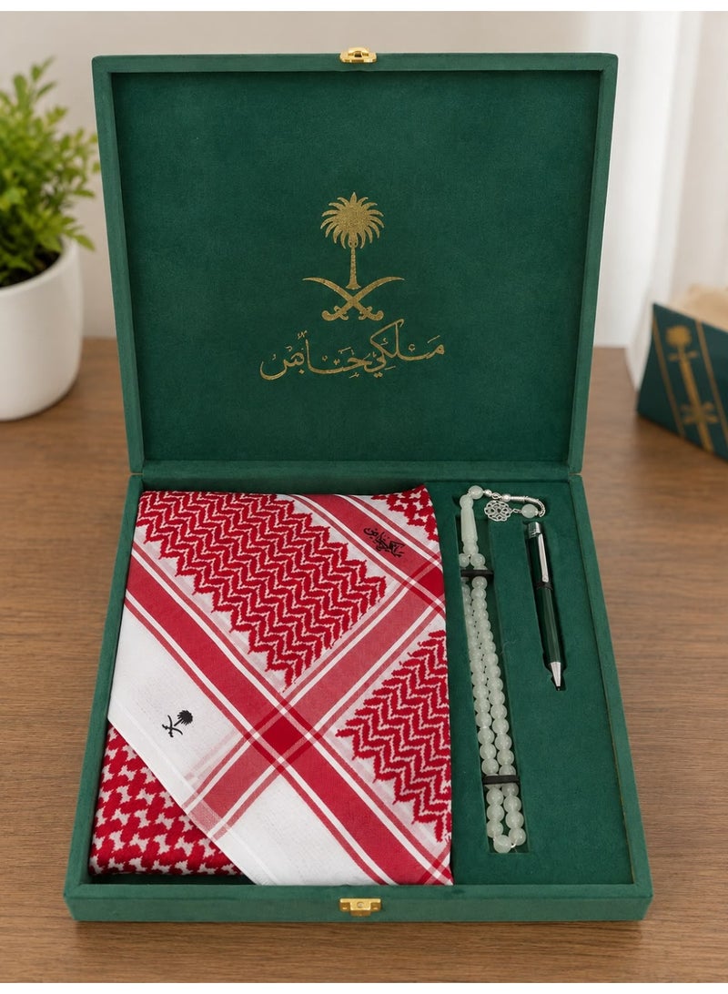 Luxury men's gift set in an elegant box – a special royal shemagh with prayer beads and a pen – a distinctive men's gift