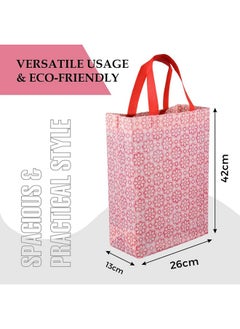 Kuber Industries Kuber Industries (Pack of 12) Shopping Handbag | Foldable Shopping Bag | Reusable Grocery Bags | Vegetable Bag | Carry Bags with Handle | Gifting Bag | Star Print | Pink  - Image 4