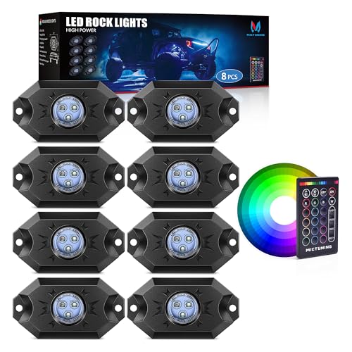 MICTUNING RGB Rock Lights Kit, 8 Pods Underglow Multicolor Neon Light Pod with RF Remote Control Waterproof 12V for Car Trucks ATV UTV RZR SUV Golf Cart, 2 Years Warranty - Image 1