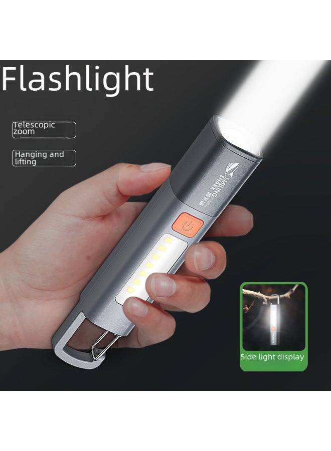 Loquat Outdoor Mini High-brightness Long-range Cob Large Floodlight Handheld Flashlight Zoomable Design Lock Buckle Design-Color:1003 Telescopic Flashlight-black - Image 2