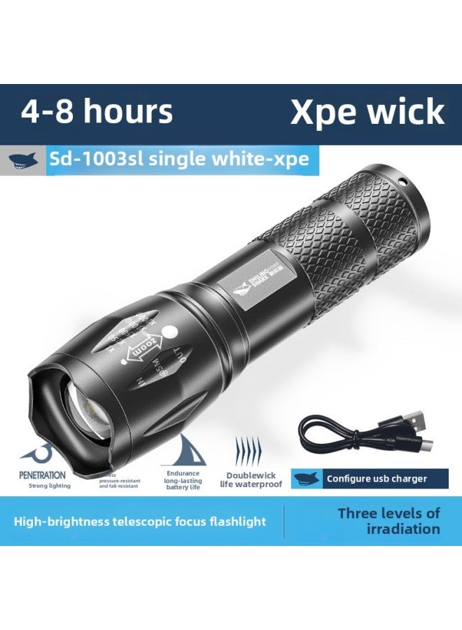 Loquat Outdoor Mini High-brightness Long-range Cob Large Floodlight Handheld Flashlight Zoomable Design Lock Buckle Design-Color:1003 Telescopic Flashlight-black - Image 1