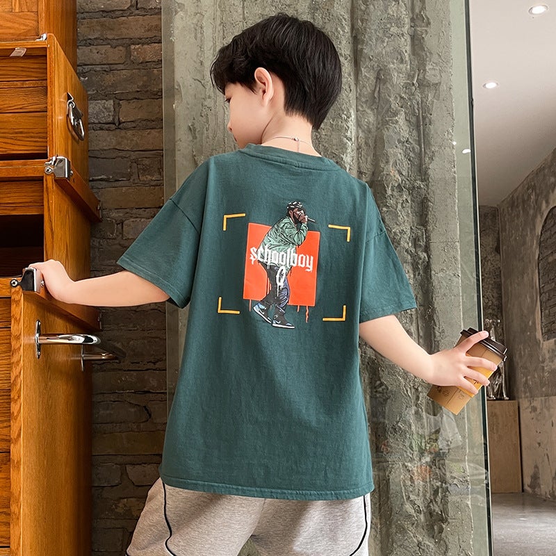 Boys T-Shirt Short-Sleeved Cotton 2024 Style Middle And Large Children'S Clothes Fashionable Handsome Children'S Street Top Summer Clothes - Image 4