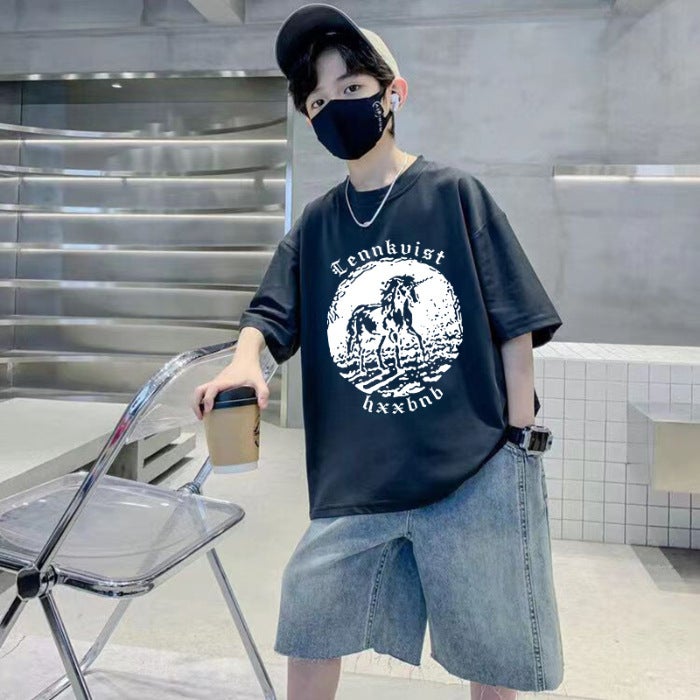 Boys T-Shirt Short-Sleeved Cotton 2024 Style Middle And Large Children'S Clothes Fashionable Handsome Children'S Street Top Summer Clothes - Image 1