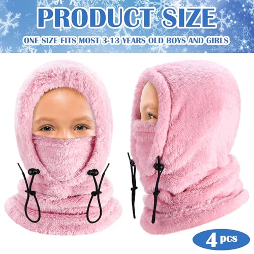 Jeere 4 Pcs Balaclava Face Mask Kids Winter Windproof Ski Mask Hooded Scarf Head Neck Cover for Cold Weather Skiing Cycling Light Color - Image 3