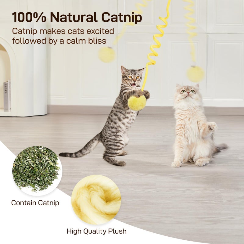 Potaroma Hanging Fluffy Cat Catnip Ball Toys 3 Pcs with Bell, Interactive Cat Teaser Retractable Toys Indoor Kitten Play Chase Exercise Physical Stimulation - Image 4