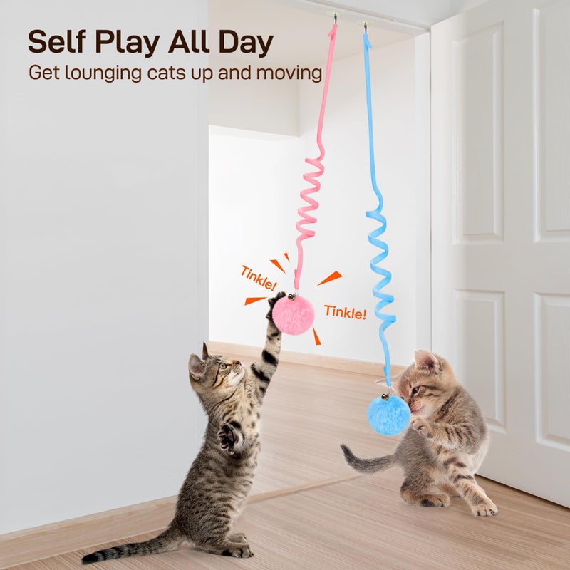 Potaroma Hanging Fluffy Cat Catnip Ball Toys 3 Pcs with Bell, Interactive Cat Teaser Retractable Toys Indoor Kitten Play Chase Exercise Physical Stimulation - Image 2
