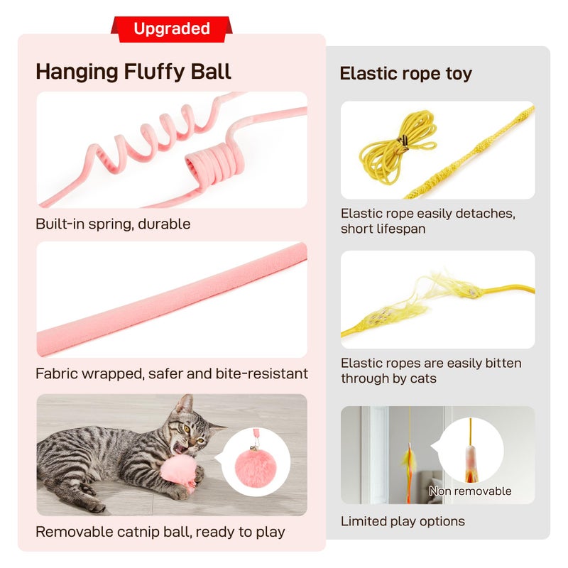 Potaroma Hanging Fluffy Cat Catnip Ball Toys 3 Pcs with Bell, Interactive Cat Teaser Retractable Toys Indoor Kitten Play Chase Exercise Physical Stimulation - Image 3