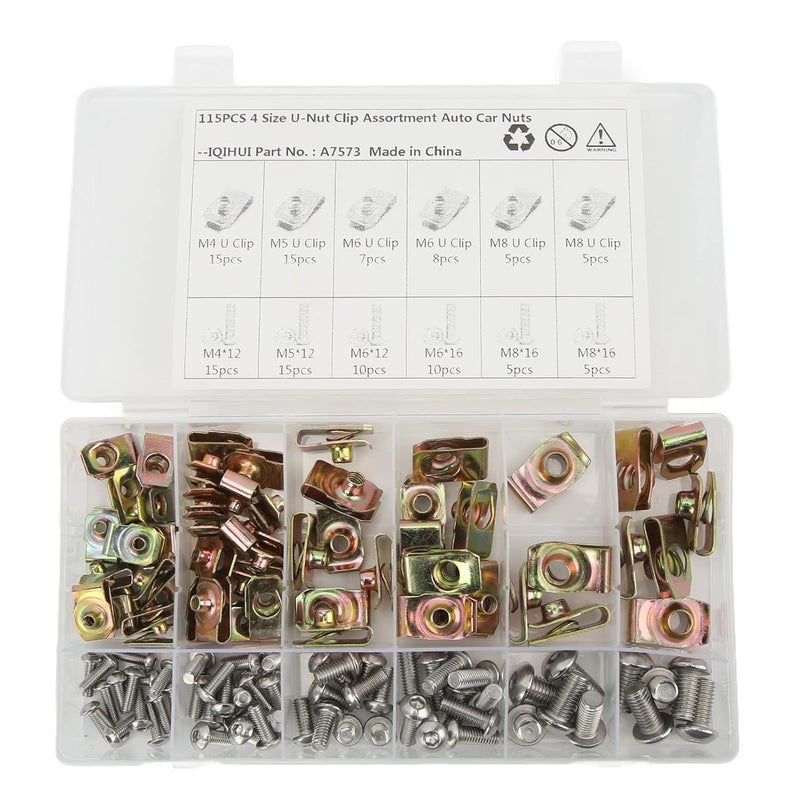 115pcs U Nut Kit, 4 Size M4 M5 M6 M8, Galvanized Car Screw Assortment, U Nut and Screw Kit for Car, Strength Stainless Steel Fasteners - Image 5