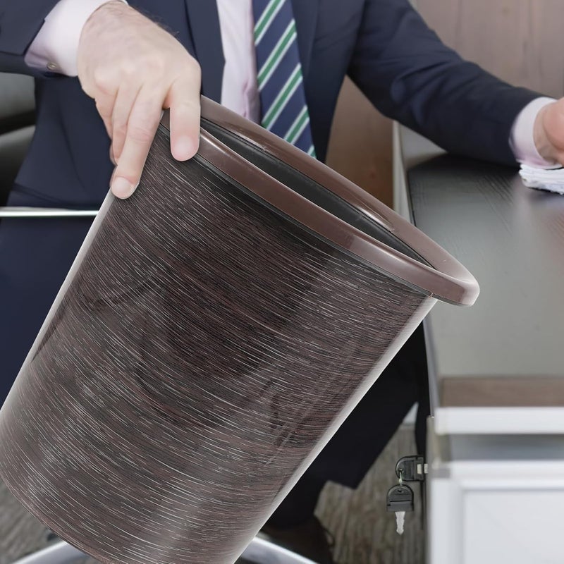 Plastic Waste Bin Small Office Rubbish Container Wood-Grain Texture Without Lid Practical Household Garbage Can for Desk Waste Organizer - Image 5
