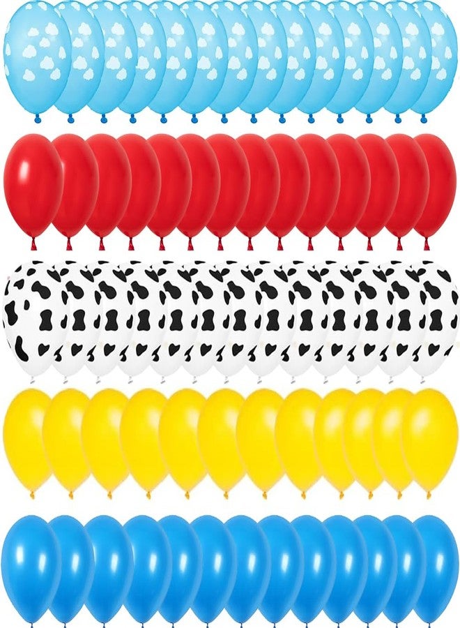 DUILE 12inch Toy Inspired Story Balloons Kit Cow Pattern Cloud Yellow Red Blue Green Latex Balloons for Kids Toy Inspired Story Theme Birthday Party Supplies Decorations - Image 1