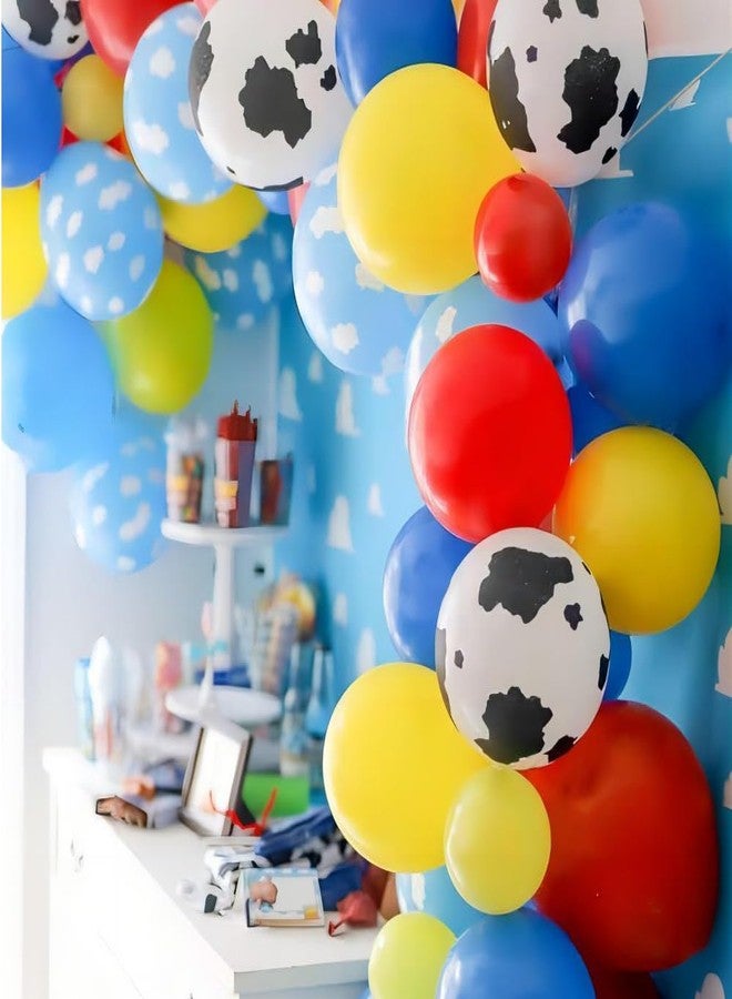 DUILE 12inch Toy Inspired Story Balloons Kit Cow Pattern Cloud Yellow Red Blue Green Latex Balloons for Kids Toy Inspired Story Theme Birthday Party Supplies Decorations - Image 3