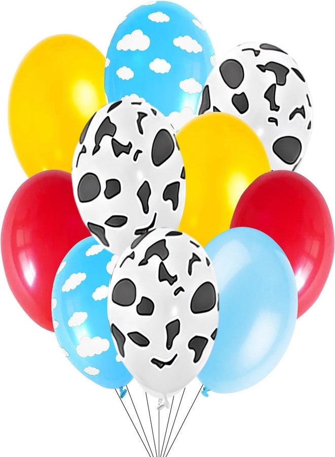 DUILE 12inch Toy Inspired Story Balloons Kit Cow Pattern Cloud Yellow Red Blue Green Latex Balloons for Kids Toy Inspired Story Theme Birthday Party Supplies Decorations - Image 4