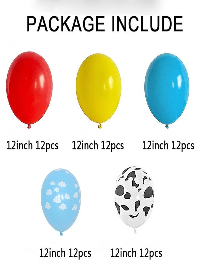 DUILE 12inch Toy Inspired Story Balloons Kit Cow Pattern Cloud Yellow Red Blue Green Latex Balloons for Kids Toy Inspired Story Theme Birthday Party Supplies Decorations - Image 2