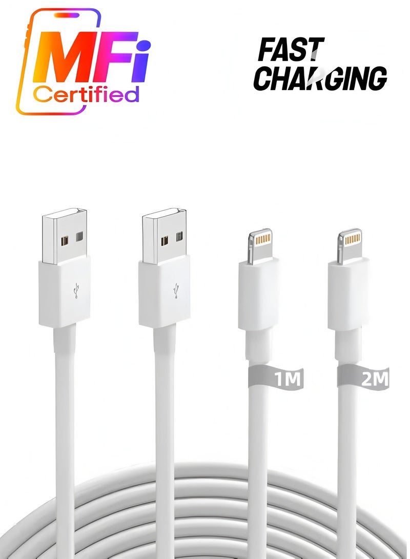 Apluynm 2 Pack  IPhone Charger Cable 1M 2M [MFi Certified] USB  to Lightning Cable Fast Charging Power Delivery PD 20W iPhone Cable for iPhone 14/14 Pro/14 Plus/14 Pro Max, iPad Pro, iPhone 8-13 All Series - Image 1