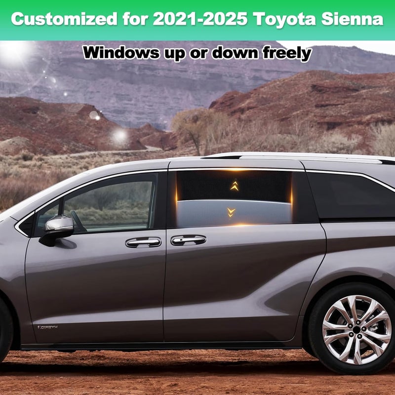 ظلال نوافذ السيارة لطراز Sienna 2021-2025 - ظل النافذة الجانبية الخلفية للطفل، شبكة قابلة للتنفس تغطي خصوصية السيارة، حماية من الأشعة فوق البنفسجية وعزل حراري للرحلات البرية، القيلولة، التخييم - Image 3