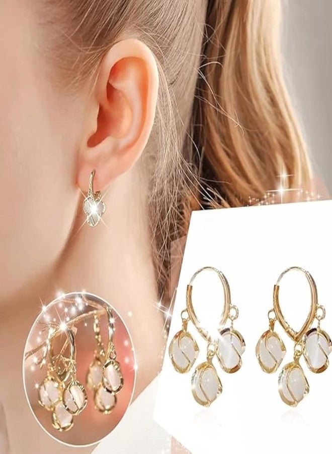 FREEBIES Fancy Stylish Golden Hoop Earrings with White Charms | Lightweight Daily Wears Earrings for Women & Girls | Trendy Jewelry for Party, Wedding & Festive Gifting - Image 5