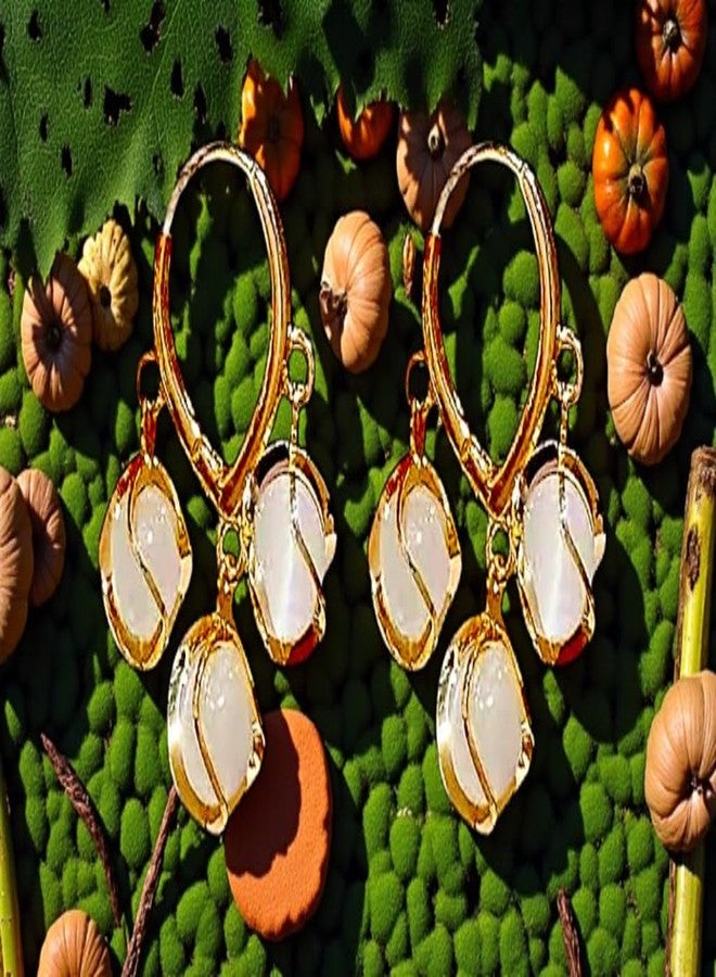 FREEBIES Fancy Stylish Golden Hoop Earrings with White Charms | Lightweight Daily Wears Earrings for Women & Girls | Trendy Jewelry for Party, Wedding & Festive Gifting - Image 2