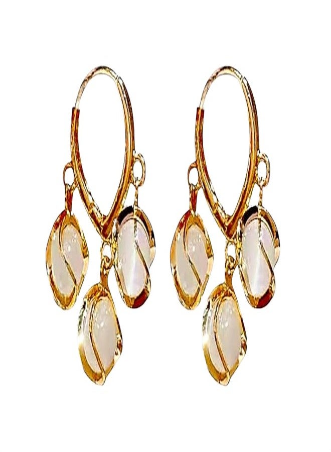 FREEBIES Fancy Stylish Golden Hoop Earrings with White Charms | Lightweight Daily Wears Earrings for Women & Girls | Trendy Jewelry for Party, Wedding & Festive Gifting - Image 1