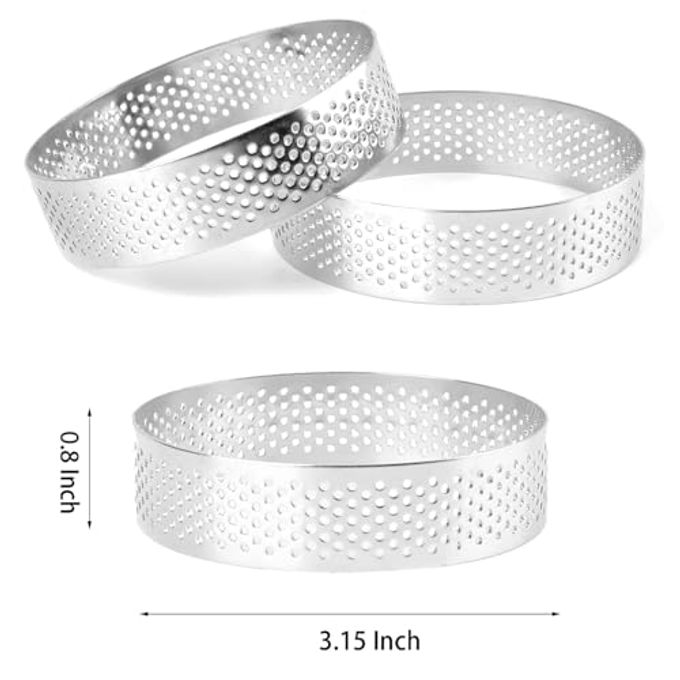 Frcctre 9 Pack 3.15 Inch 304 Stainless Steel Tart Rings, Heat-Resistant Perforated Nonstick Round Mousse Cake Rings Metal Crumpet Ring Pastry Mold Circle Tartlet - Image 2