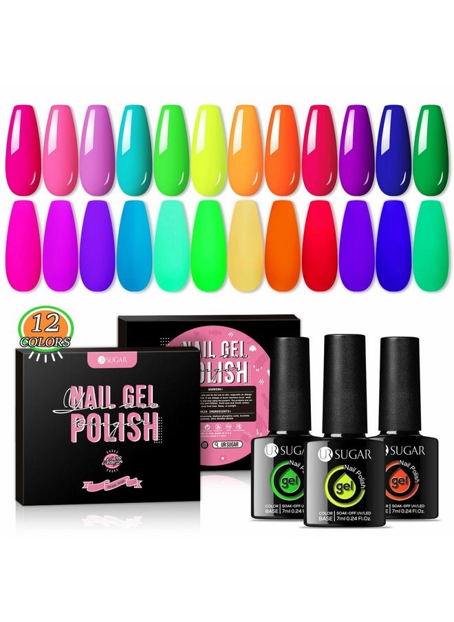 UR SUGAR Neon Gel Nail Polish Set 12 Colors Hot Pink Orange Yellow Green Blue Red Purple Neon Pastel Color Spring Summer Nail Polish Kit Fluorescent Gel Polish Set For Home Diy Manicure Nail Salon  - Image 1