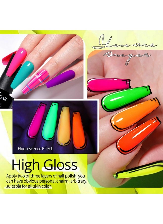 UR SUGAR Neon Gel Nail Polish Set 12 Colors Hot Pink Orange Yellow Green Blue Red Purple Neon Pastel Color Spring Summer Nail Polish Kit Fluorescent Gel Polish Set For Home Diy Manicure Nail Salon  - Image 2