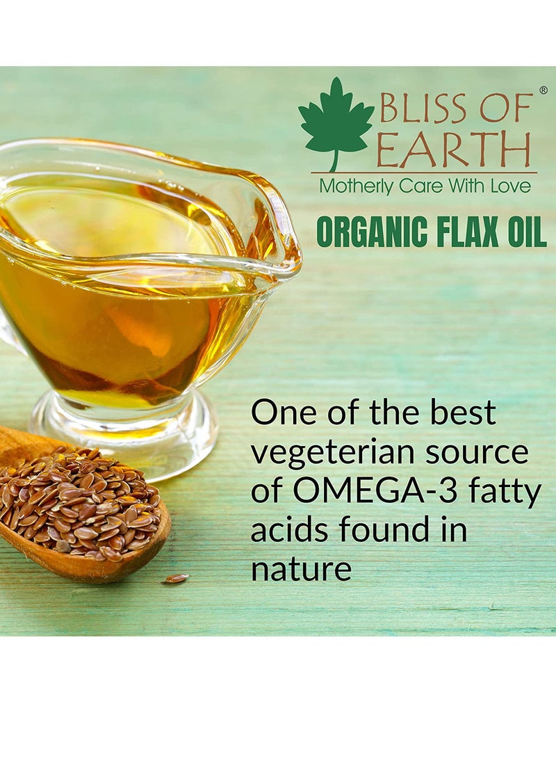 BLISS OF EARTH Pure Natural Organic Flaxseed Oil, Plan Based Omega Rich Cold Pressed & Hexane Free for Healthy Hair & Skin, 500ml. - Image 2
