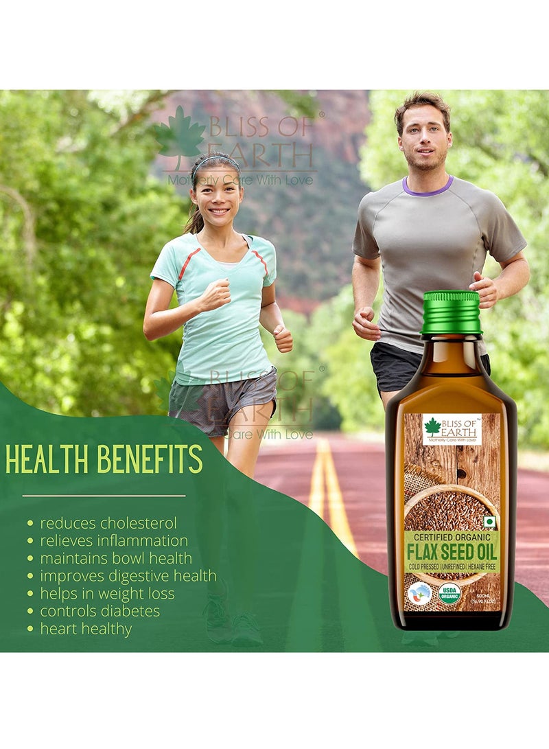 BLISS OF EARTH Pure Natural Organic Flaxseed Oil, Plan Based Omega Rich Cold Pressed & Hexane Free for Healthy Hair & Skin, 500ml. - Image 4