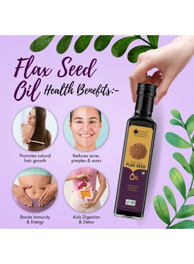 Bliss of Earth Cold Pressed Flax Seed Oil 500ml | 100% Pure Edible Alsi Oil | Rich in Omega 3 | Unrefined Natural Oil | Vegan | Keto Friendly | No Additives - Image 3