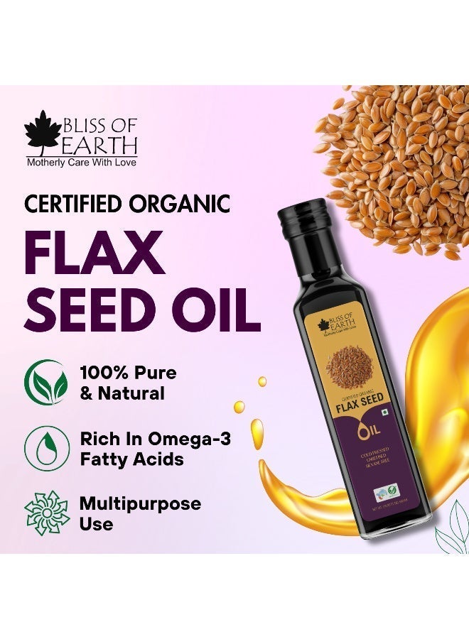 Bliss of Earth Cold Pressed Flax Seed Oil 500ml | 100% Pure Edible Alsi Oil | Rich in Omega 3 | Unrefined Natural Oil | Vegan | Keto Friendly | No Additives - Image 2