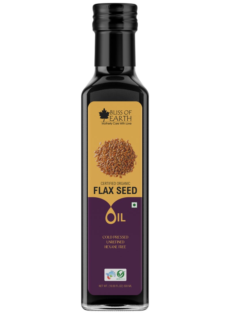 Bliss of Earth Cold Pressed Flax Seed Oil 500ml | 100% Pure Edible Alsi Oil | Rich in Omega 3 | Unrefined Natural Oil | Vegan | Keto Friendly | No Additives - Image 1
