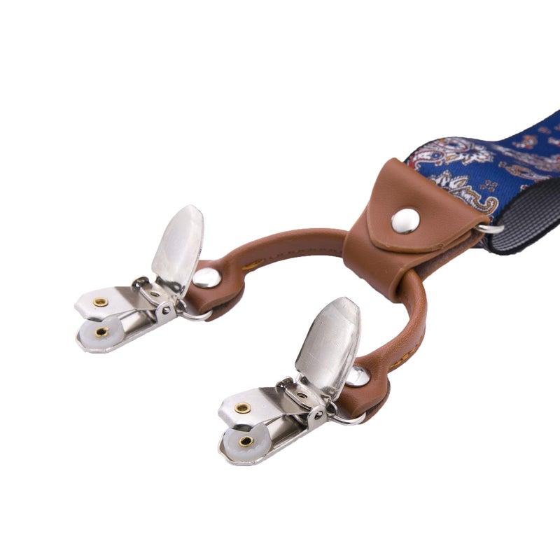 Bioterti Menâ€™s Y-Shaped Heavy Duty Suspenders â€“ 6 Metal Clips, Elastic Straps (Navy Paisley) - Image 5