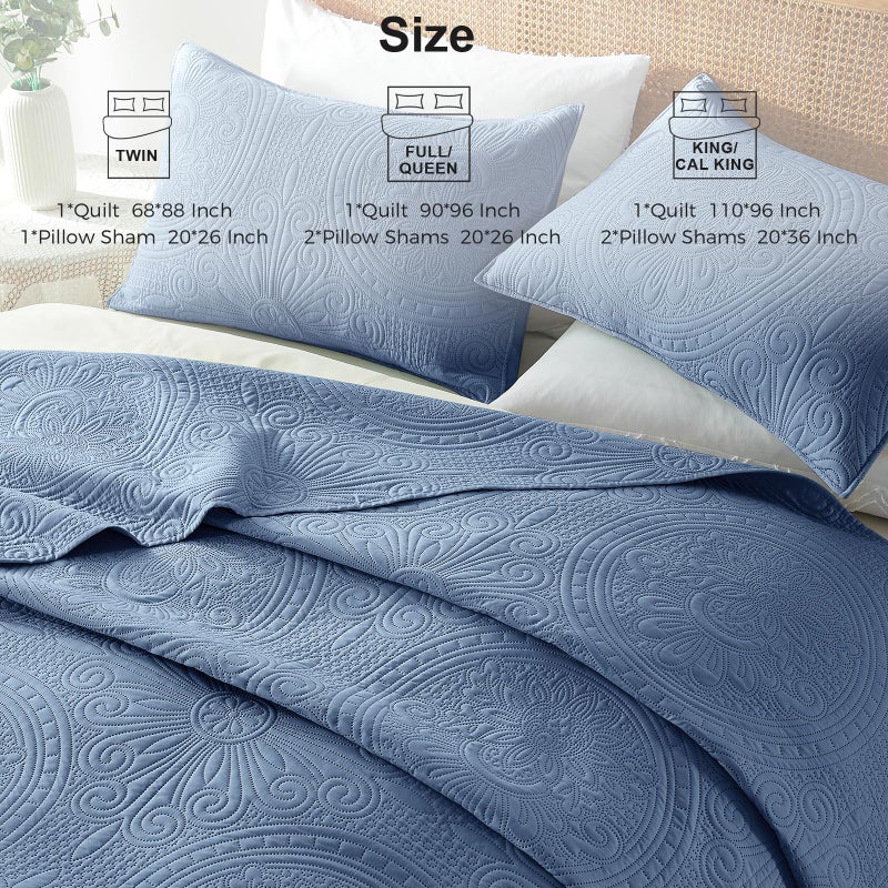 WURUIBO Bluish Grey King/Cal King Quilt Bedding Set  3 Pieces Lightweight Bedspreads with Pillow Shams  Microfiber Modern Thin Coverlet  Summer Quilted Comforter for All Season (1 Quilt  2 Shams) - Image 5