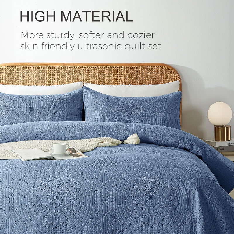 WURUIBO Bluish Grey King/Cal King Quilt Bedding Set  3 Pieces Lightweight Bedspreads with Pillow Shams  Microfiber Modern Thin Coverlet  Summer Quilted Comforter for All Season (1 Quilt  2 Shams) - Image 3