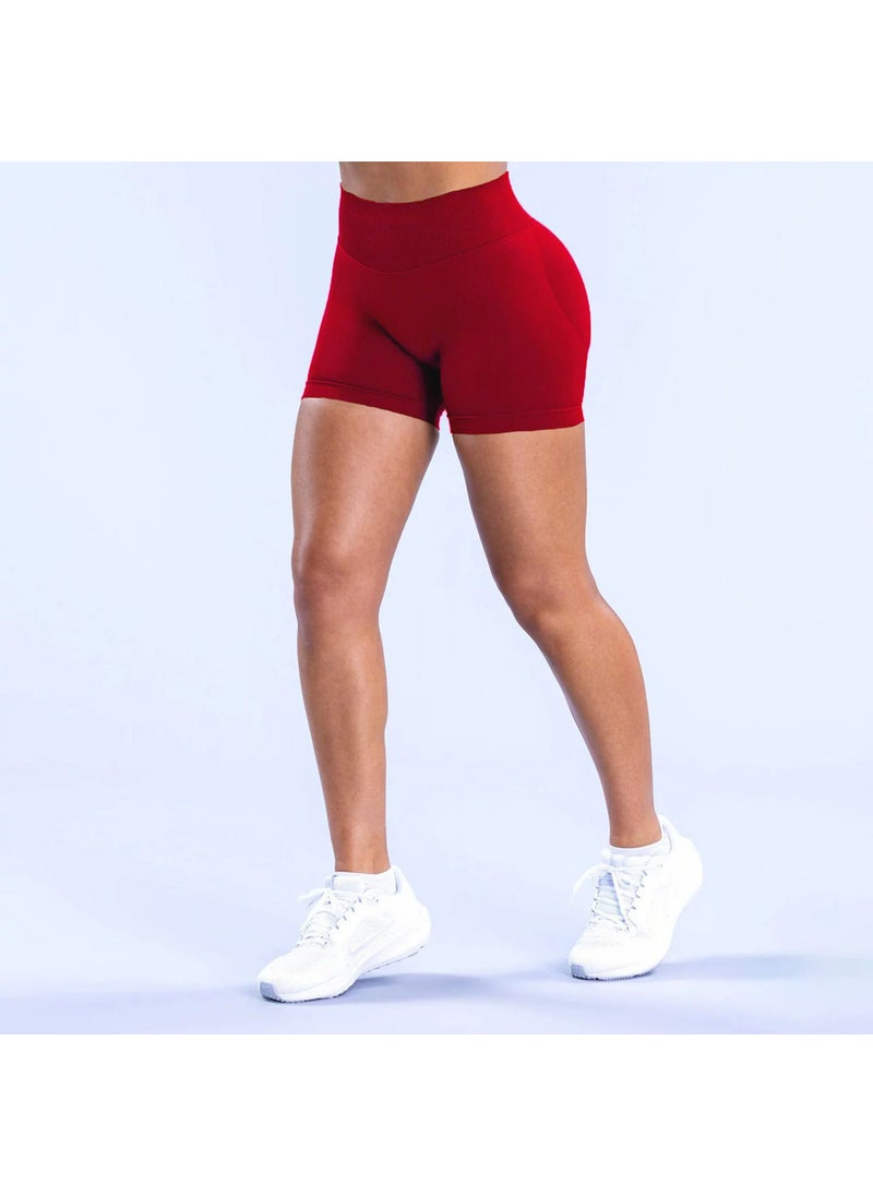 Generic Cross-border European and American Breathable Running Shorts Seamless High Elastic Training Hip Lifting Triple Pants Fitness Yoga Shorts Scarlett red (new color) 